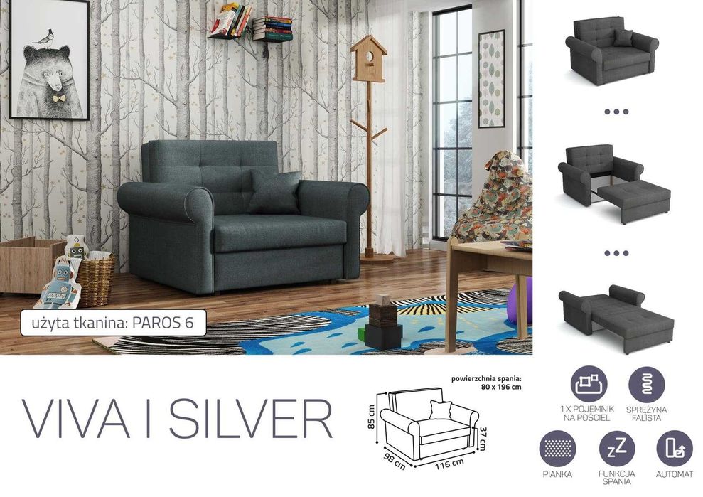Fotel z funkcją spania  Sofa Viva 1 Silver