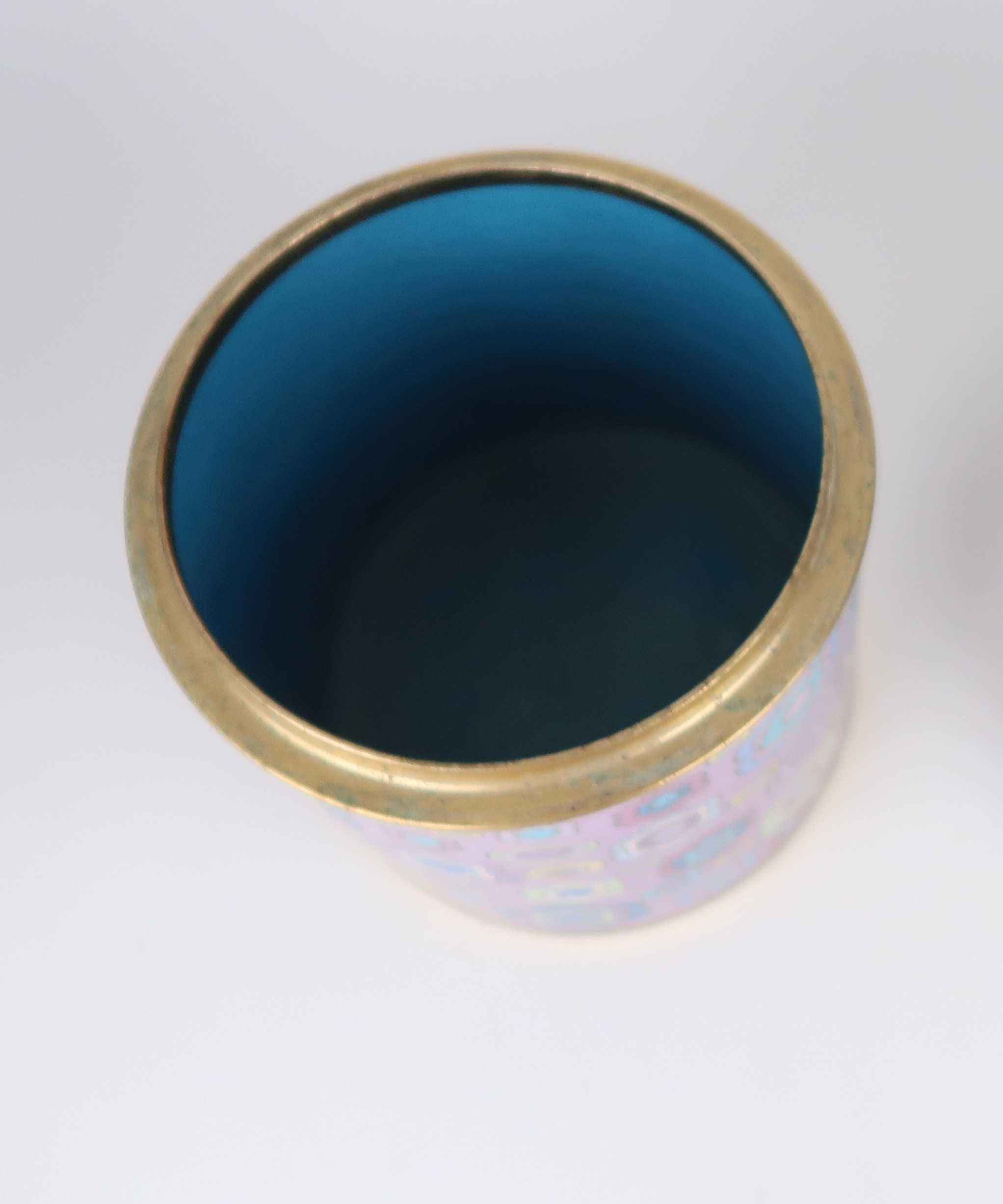 Caixa cilíndrica de chá em cloisonné (estilo Fabienne Jouvin)