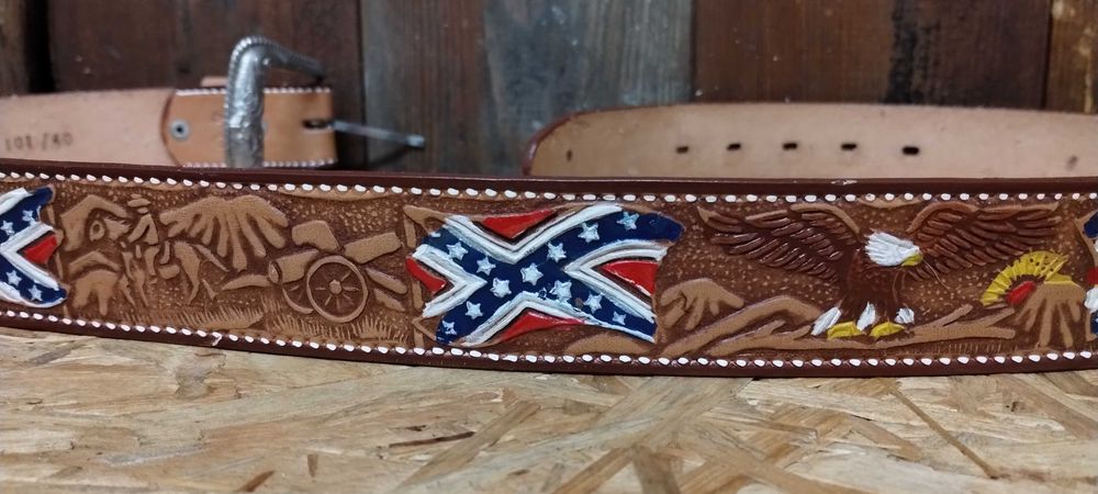 Stars & Stripes Pas Skórzany Kowbojski Country Western Pasek