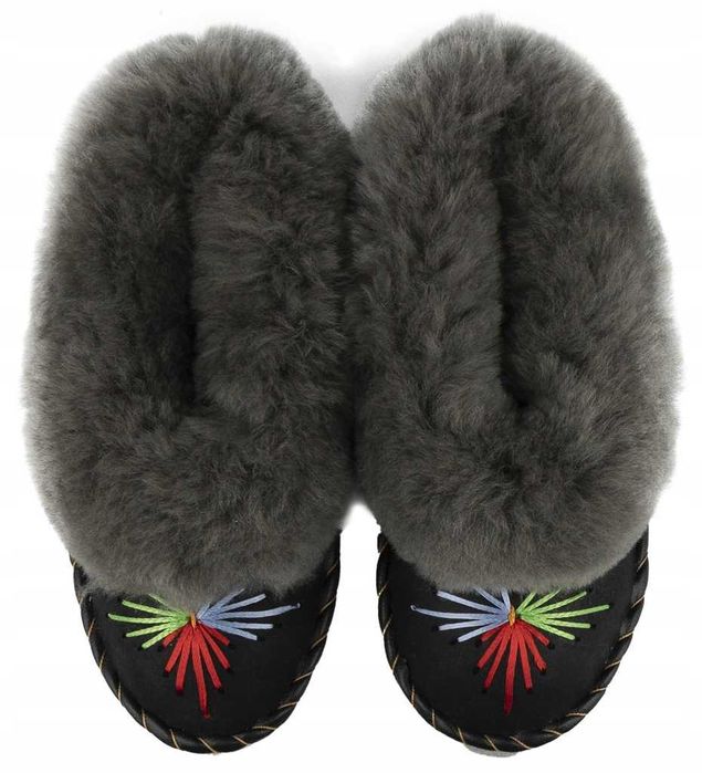 Pantofle Bambosze Damskie Kapcie Góralskie Wełniane Ciepłe Laczki