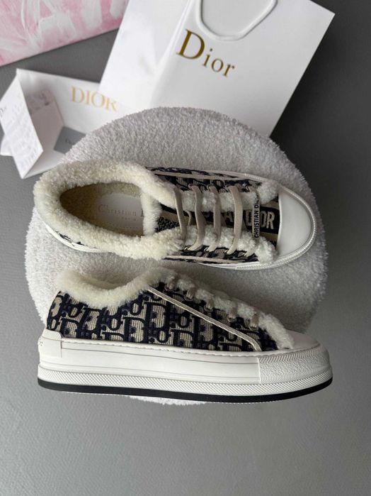 Dior Platform Sneakers Deep Blue Fur / Grey Fur