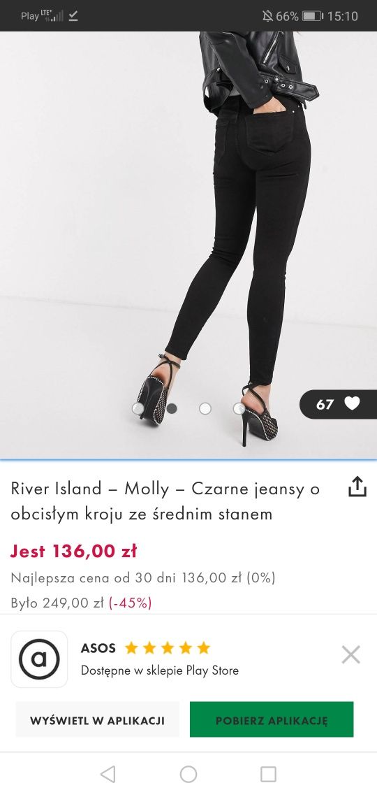 Czarne bawełniane spodnie rurki River Island Molly