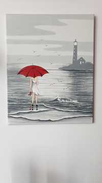 Obraz kobieta z czerwoną parasolką