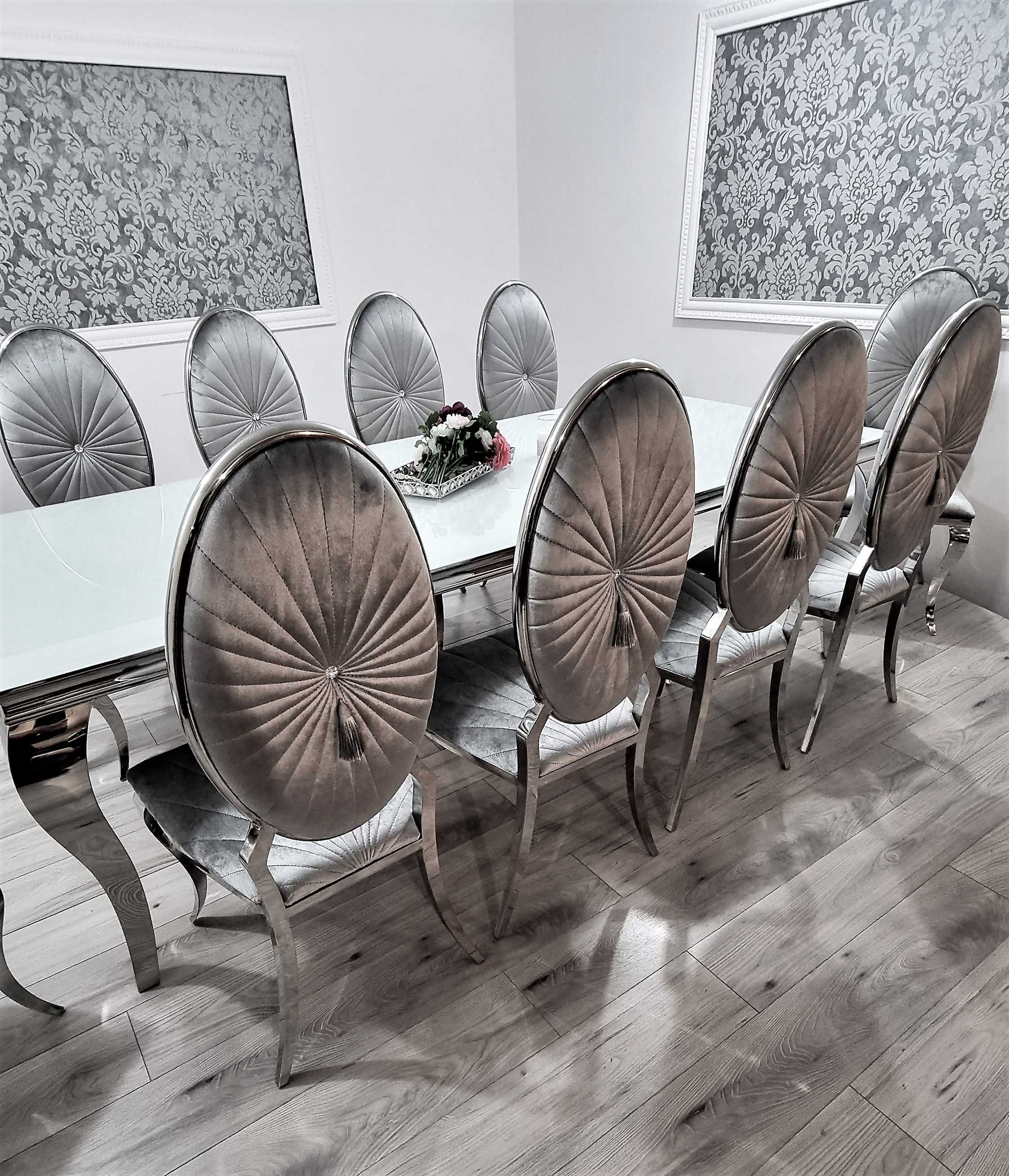Jadalnia glamour Stół 240/100 + 10 Krzeseł Oval Premium Silver