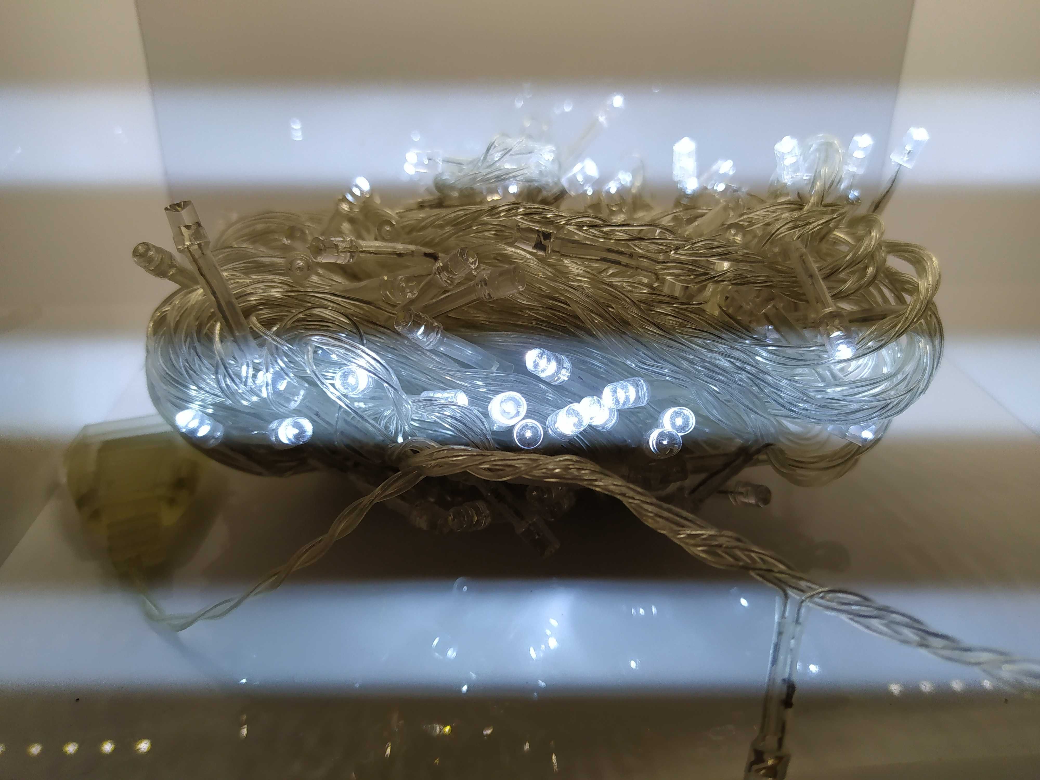 Lampki choinkowe 200 led zimne białe na przeźroczystym kablu nowe zapa
