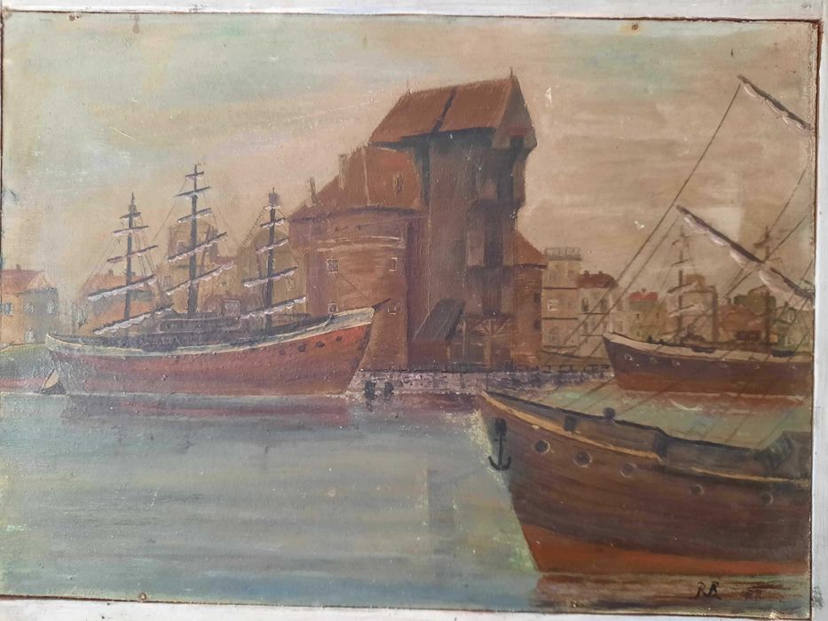 Gdańsk Żuraw Stary Obraz Olejny Sygnowany