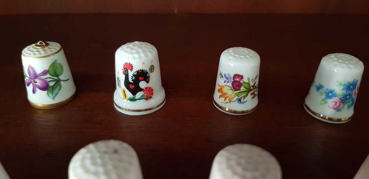 10 dedais em porcelana branca (pássaros e flores)