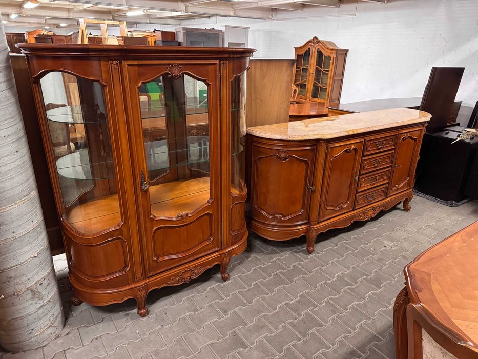 Jadalnia Ludwik zestaw mebli komoda marmur witryna rozkładany stół