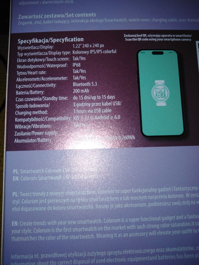 Smartwatch Forever Colorum CW-300Fioletowy