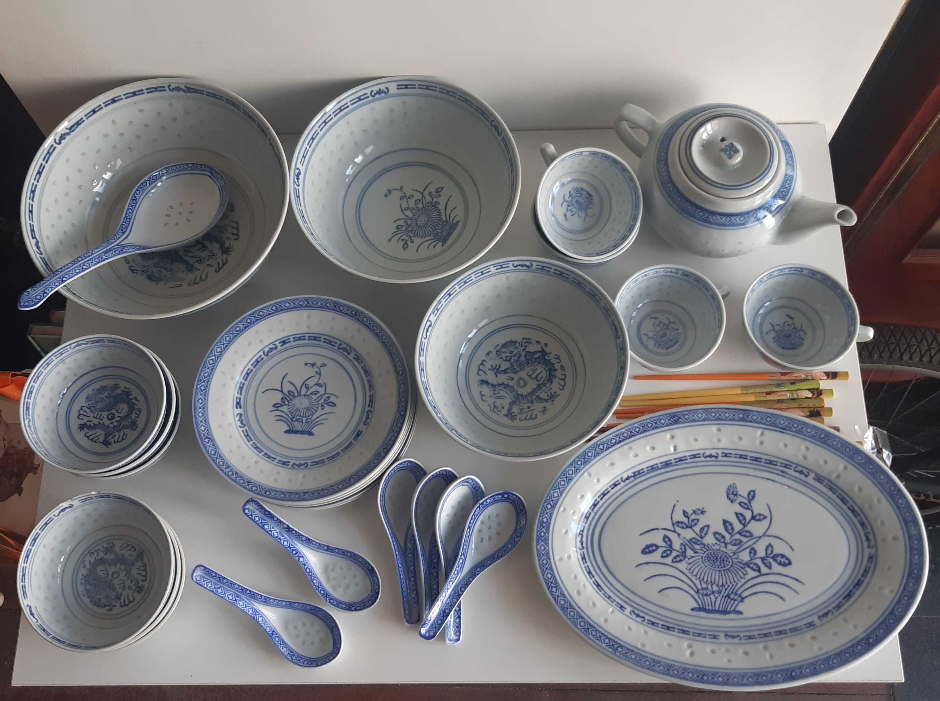 Retro Antigo 28 Peças Loiça Porcelana Chinesa Serviço Bago de Arroz