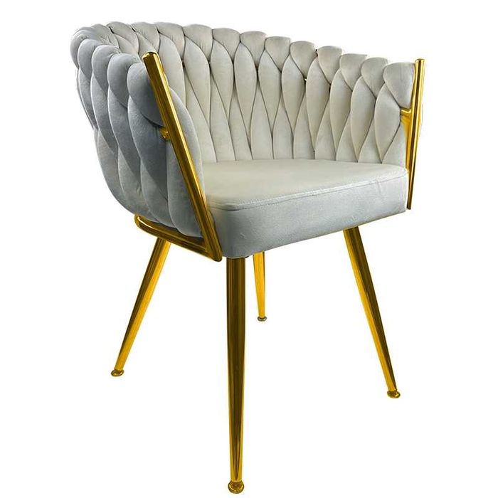 Krzesło plecione welurowe tapicerowane do salonu jadalni lekkie wady