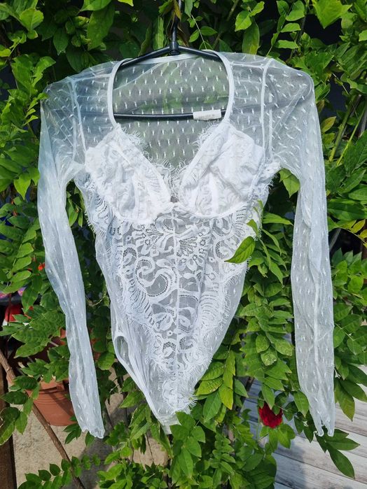 Боди кружевное комбинация белая