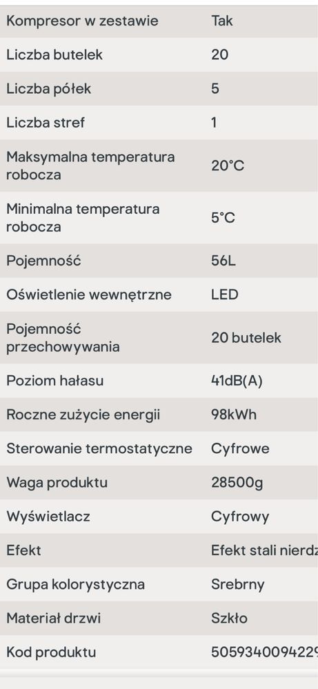 Winiarka chłodziarka lodówka do wina alkoholu i napoi nowa.