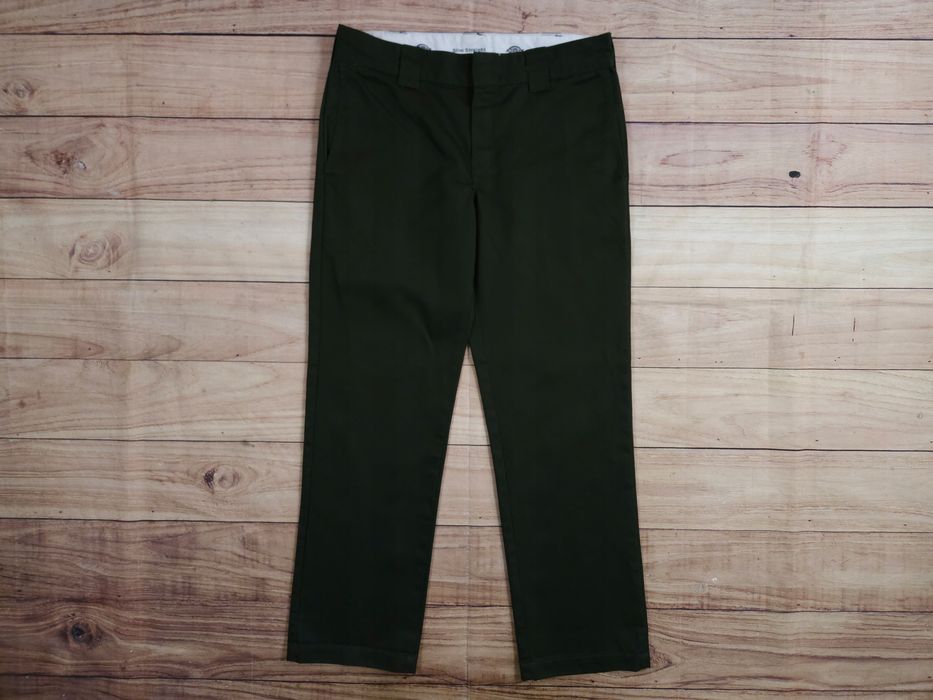 DICKIES Slim Straight Spodnie Chinos Zielone Męskie Logowane r. 33/32