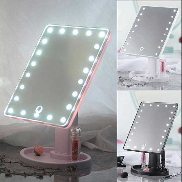 Зеркало для макияжа с 16 LED подсветкой Mirror White. Цвет: розовый