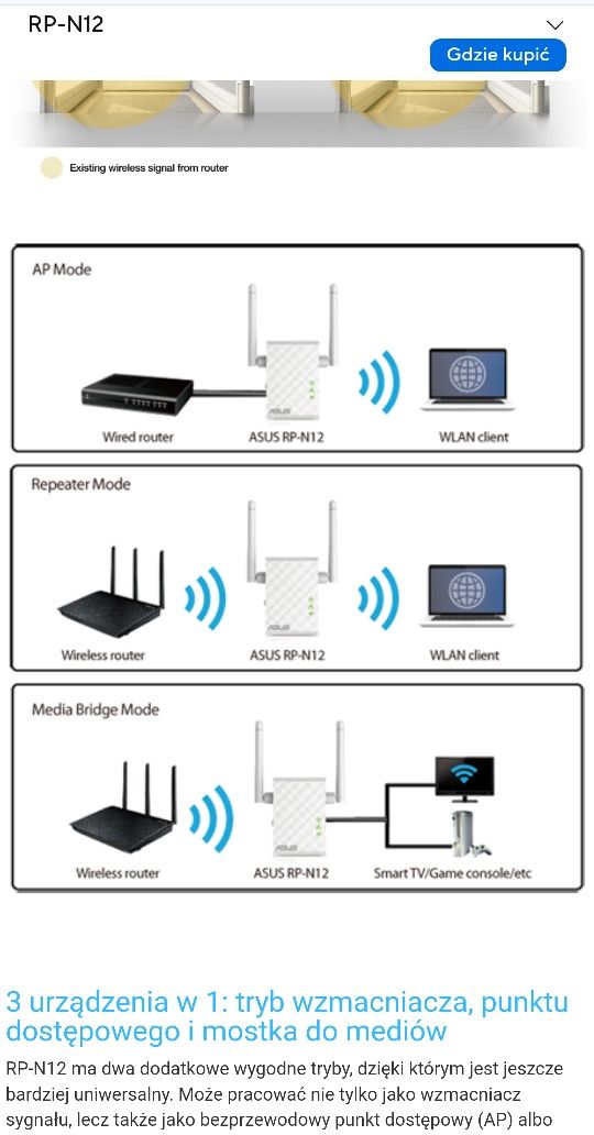 Asus wzmacniacz internetu Rp-n12 wireless-n300