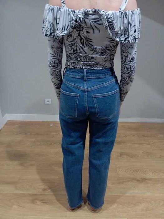 Niebieskie dżinsy jeansy wysoki stan high waist H&M 36