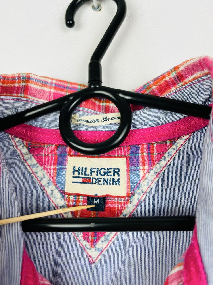 Różowa koszula w kratę z krótkim rękawe Hilfiger Denim rozmiar M fit L