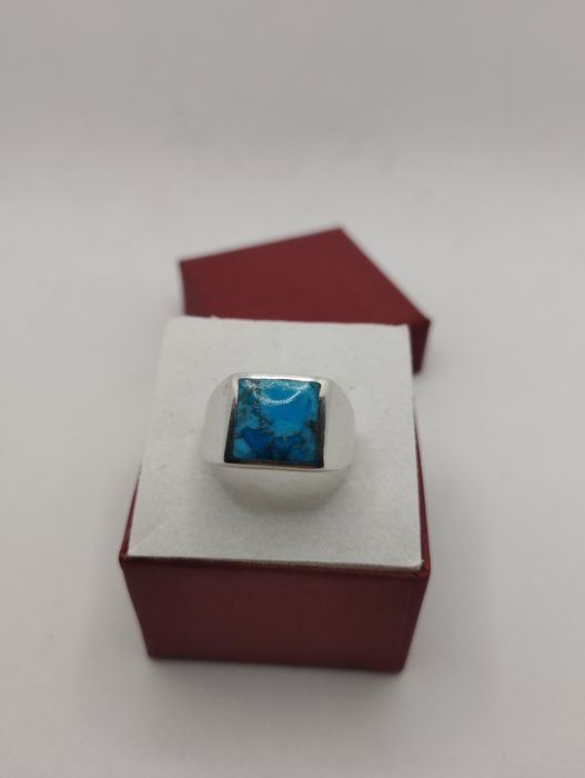 Srebrny sygnet z turkusem, próba 925, rozmiar 18