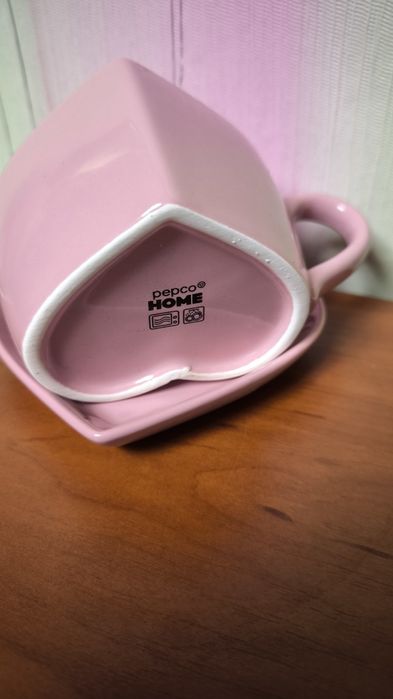Чашка рожева сердце з блюдцем Pepco home