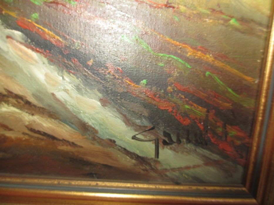 Винтажная картина "Дом в лесу" холст, масло, подпись автора
