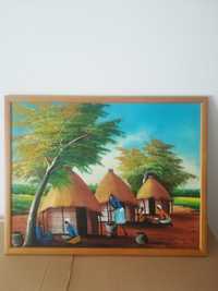 Pintura a óleo com paisagem africana