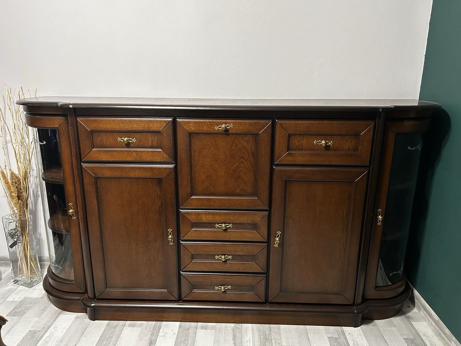 Zestaw Komoda  witryna zegar stylowe meble solidne wanat pełne drewno