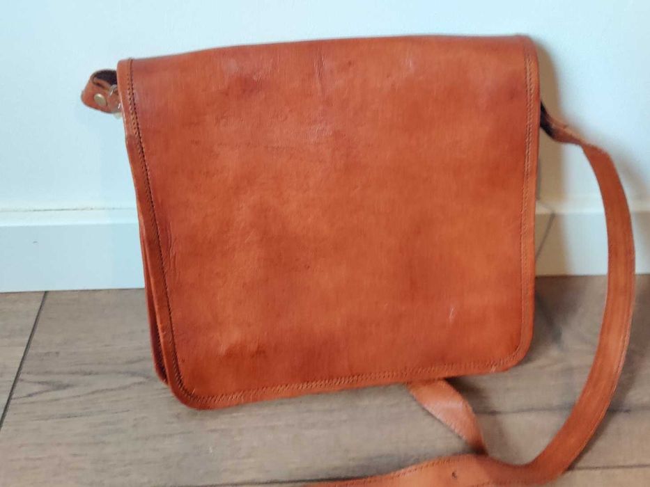 Torba skorzana na malego laptopa / tableta - handmade