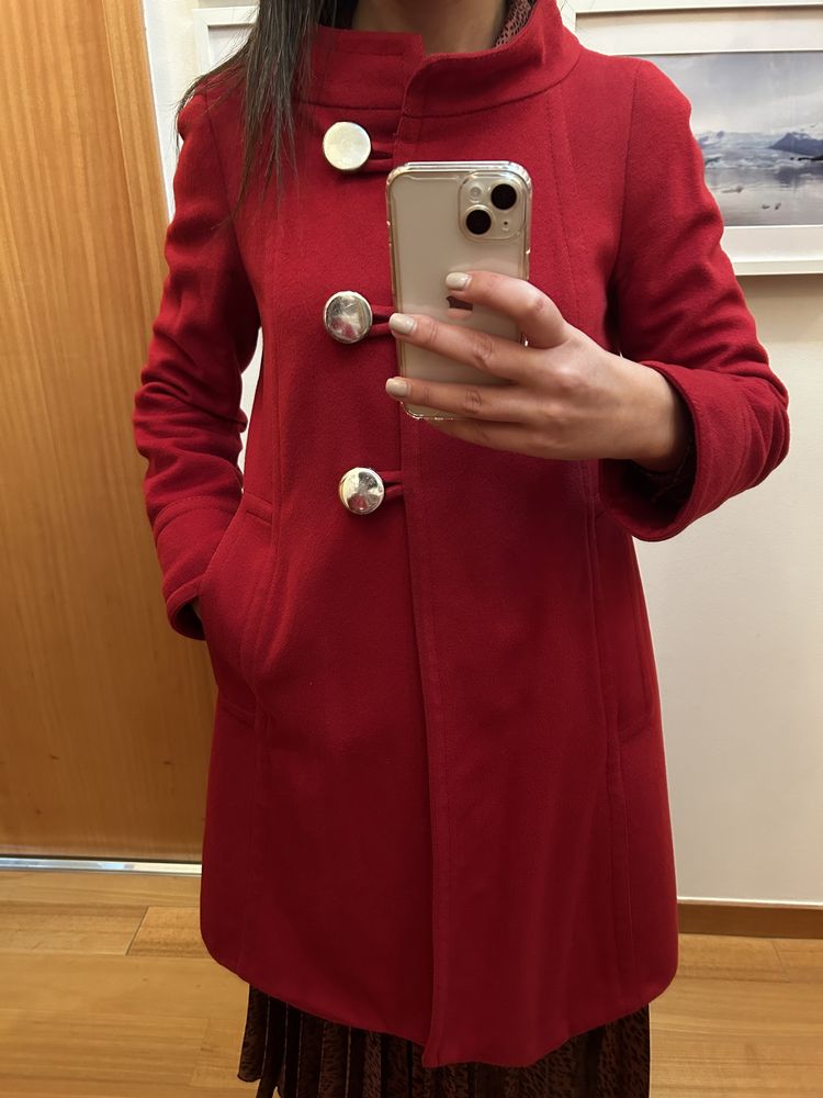 Sobretudo Zara Woman Vermelho 100% Lã