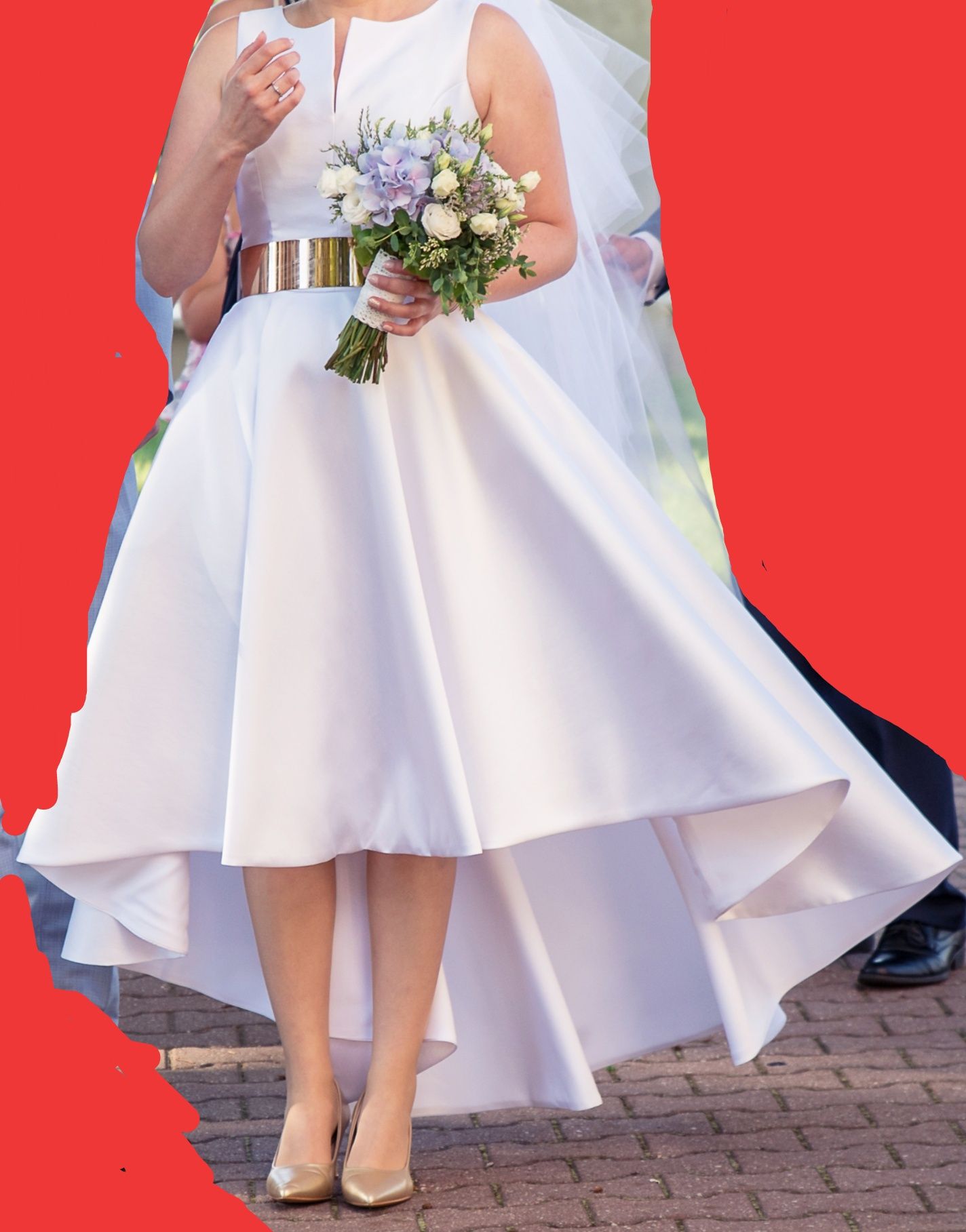 Suknia ślubna WYJĄTKOWA z kieszeniami i paskiem + podwójny welon