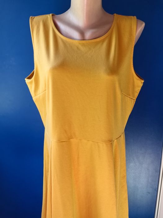 H&M sukienka damska rozm XL, wycięcie z tyłu, musztardowa, lato
