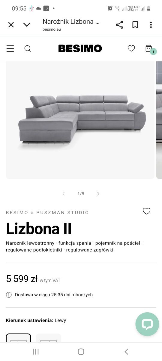 Sprzedam bardzo w dobrym stanie narożnik Lizbona