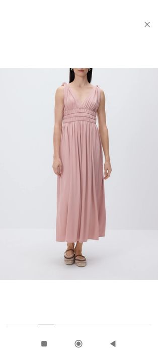 Sukienka maxi z marszczeniem nowa Reserved 36 s pudtowa