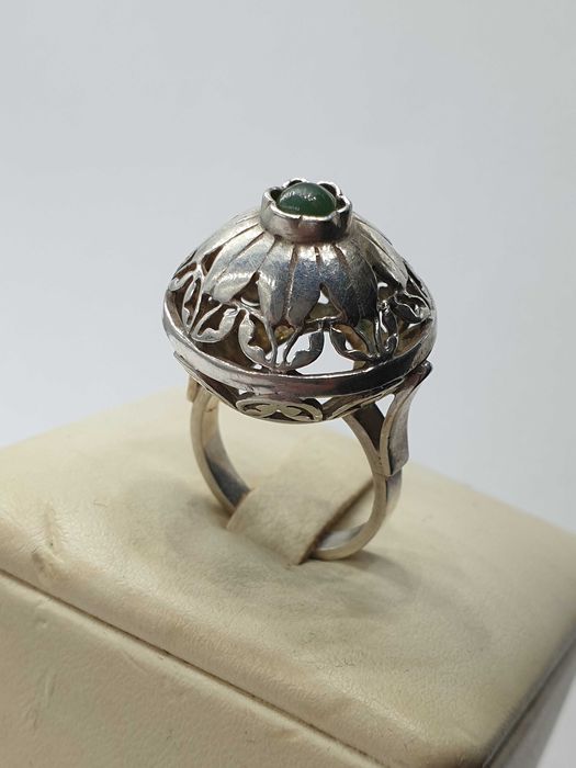 Pierścionek srebrny kopułka Warmet biżuteria vintage PRL r. 12