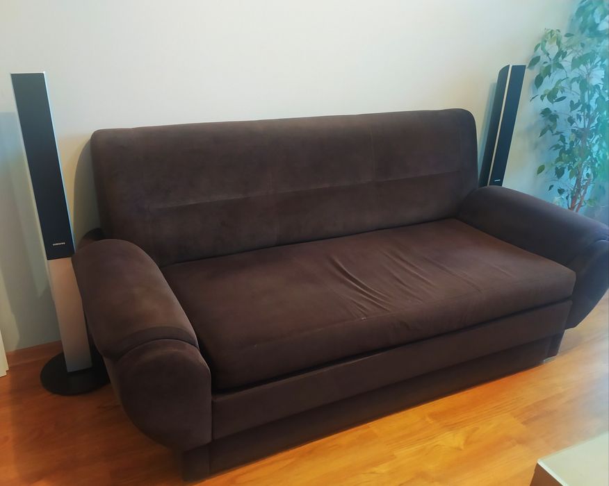 Sofa, kanapa 3- welur brąz, stan bardzo dobry