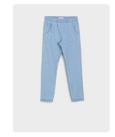 2 szt. Spodnie denim w kropeczki 128 dla bliźniaczek
