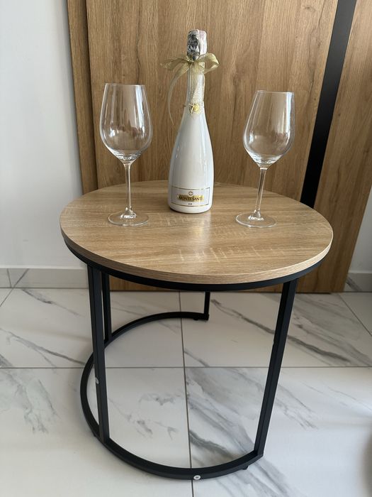 Nowy Stolik Kawowy Okrągły Podwójny Loft 2 Sztuki Industrialny Salonu