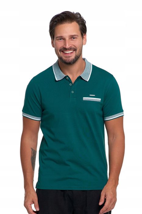 Koszulka Polo Męska Bawełniana Polówka Modna Premium Zielony Moraj - S