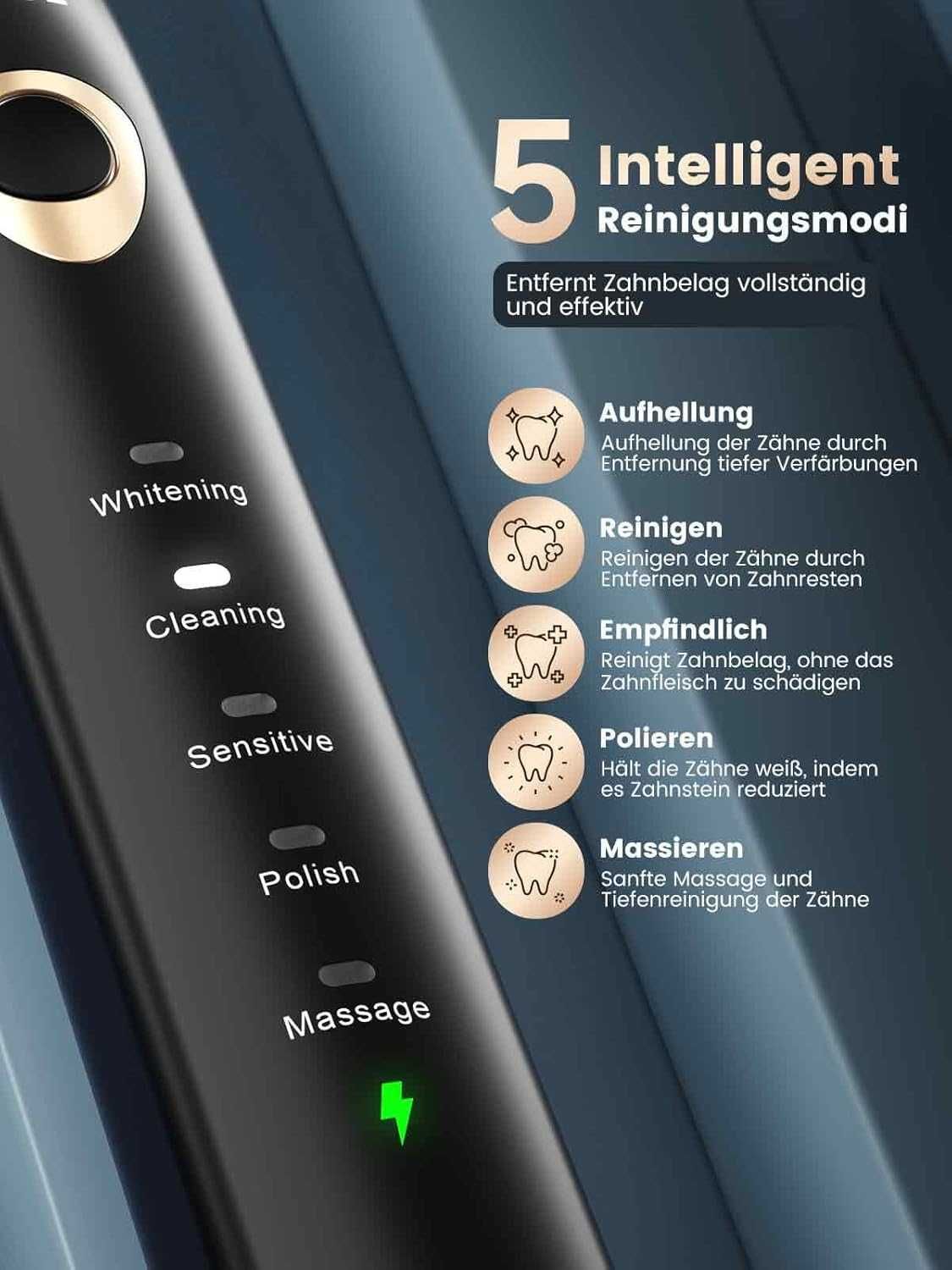 FENSOL Szczoteczka Soniczna 5 Trybów 8 Wymiennych Główki IPX7