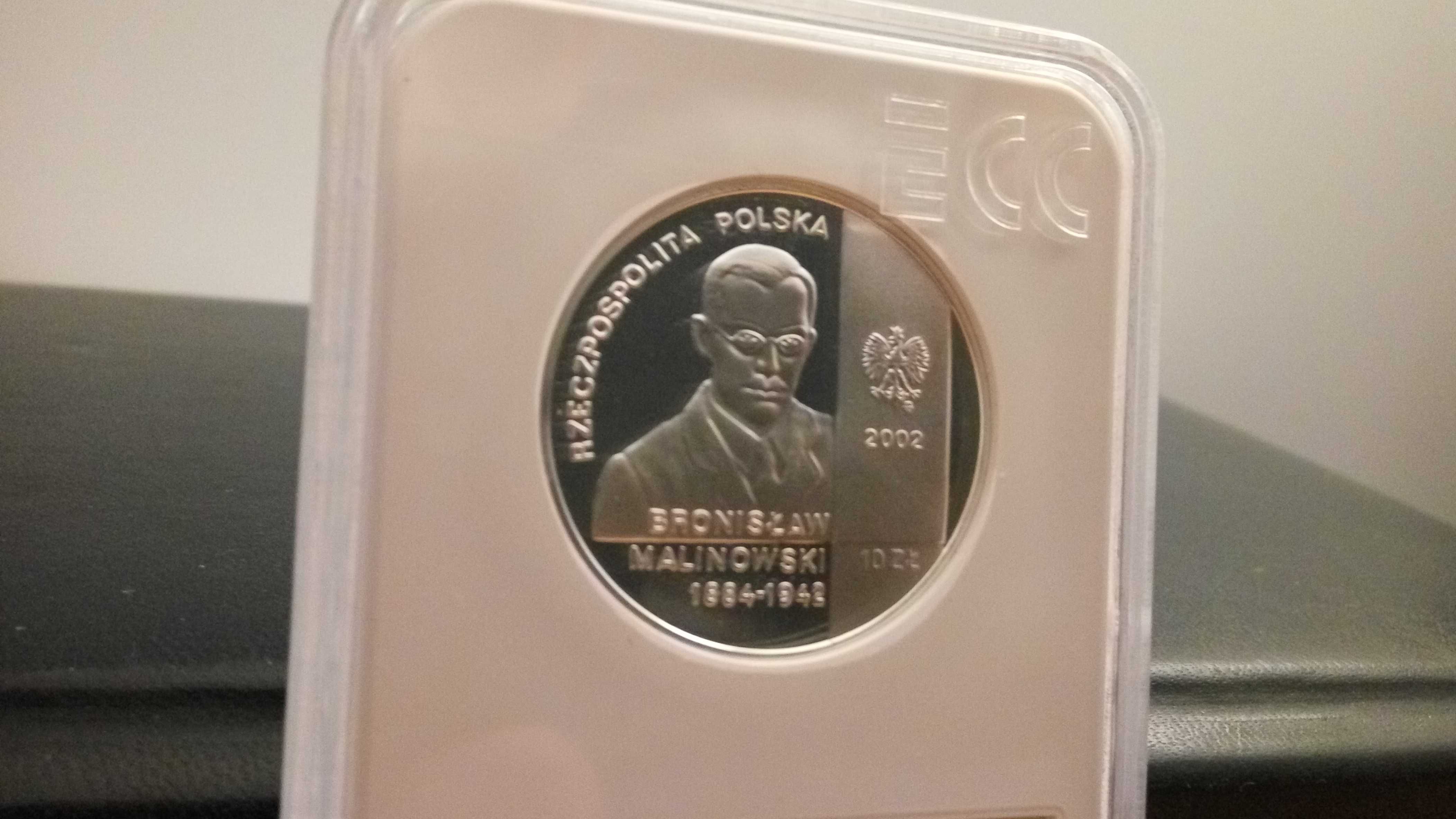 Moneta srebro, Polska 10 zł, Bronisław Malinowski, 2002, Grading PR69