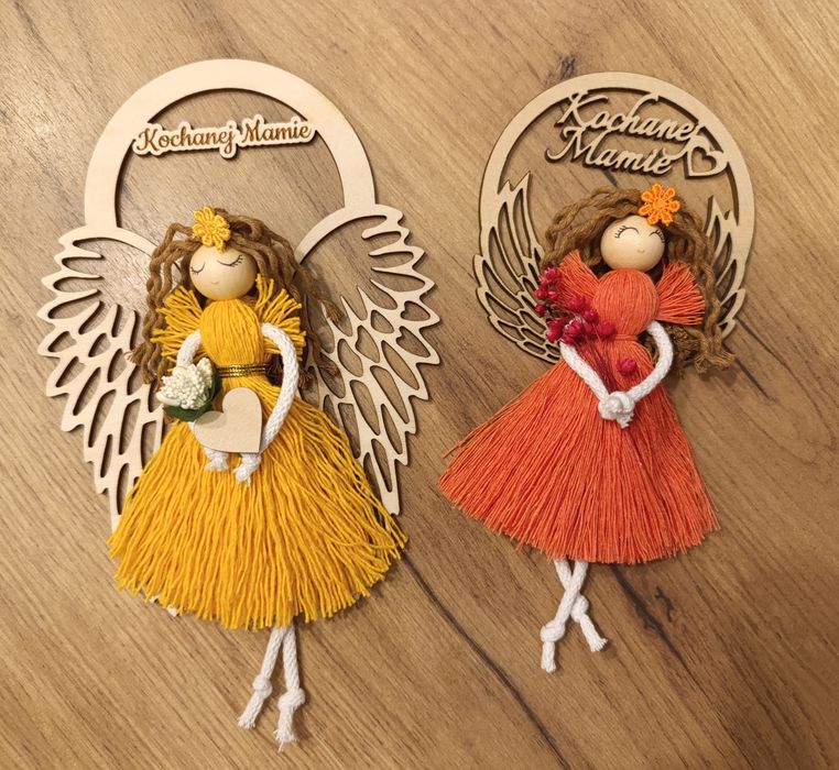 Kolorowe anioły stróże na dzień mamy babci zawieszki makrama