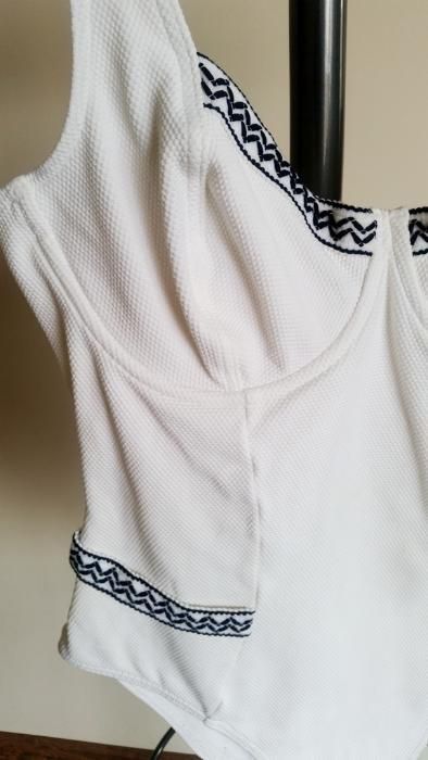 Białe body aztec chanel unikat boho dekolt Magistral L 40 vintage blog