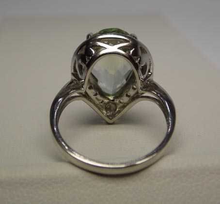 Srebrny pierścionek naturalny kwarc zielony łezka R.17