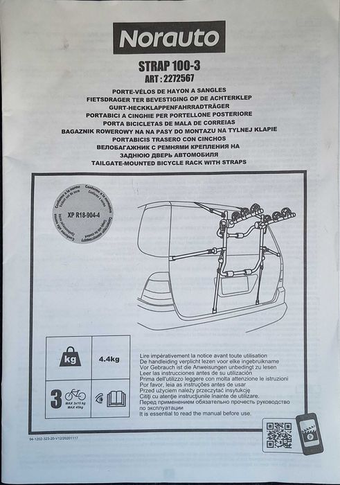 Suporte de bicicletas NORAUTO STRAP 100-3 para 3 bicicletas