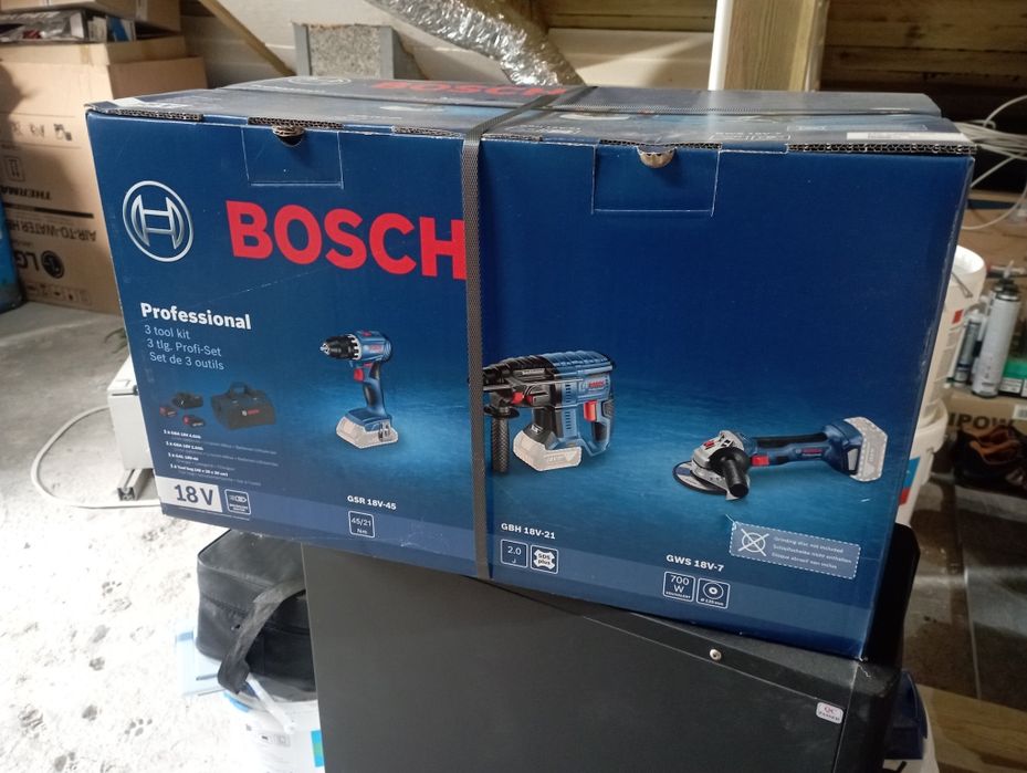 Zestaw narzędzi akumulatorowych Bosch 18V GWS 180-Li GBH 18V-21 GSR