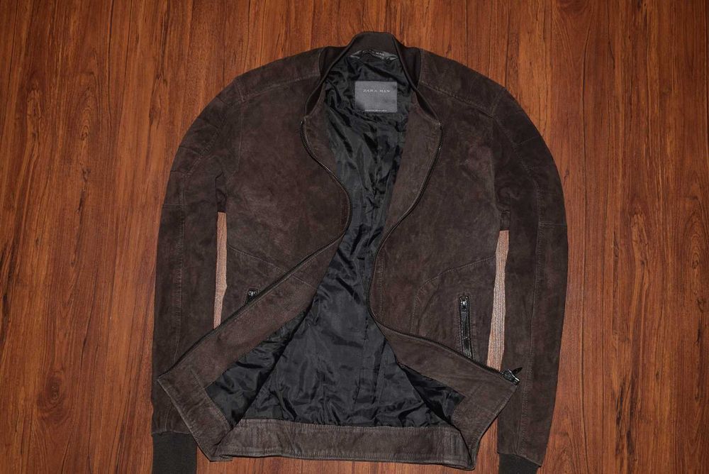 Zara Man Leather Suede Jacket (Мужская Кожаная Замшевая Куртка Бомбер