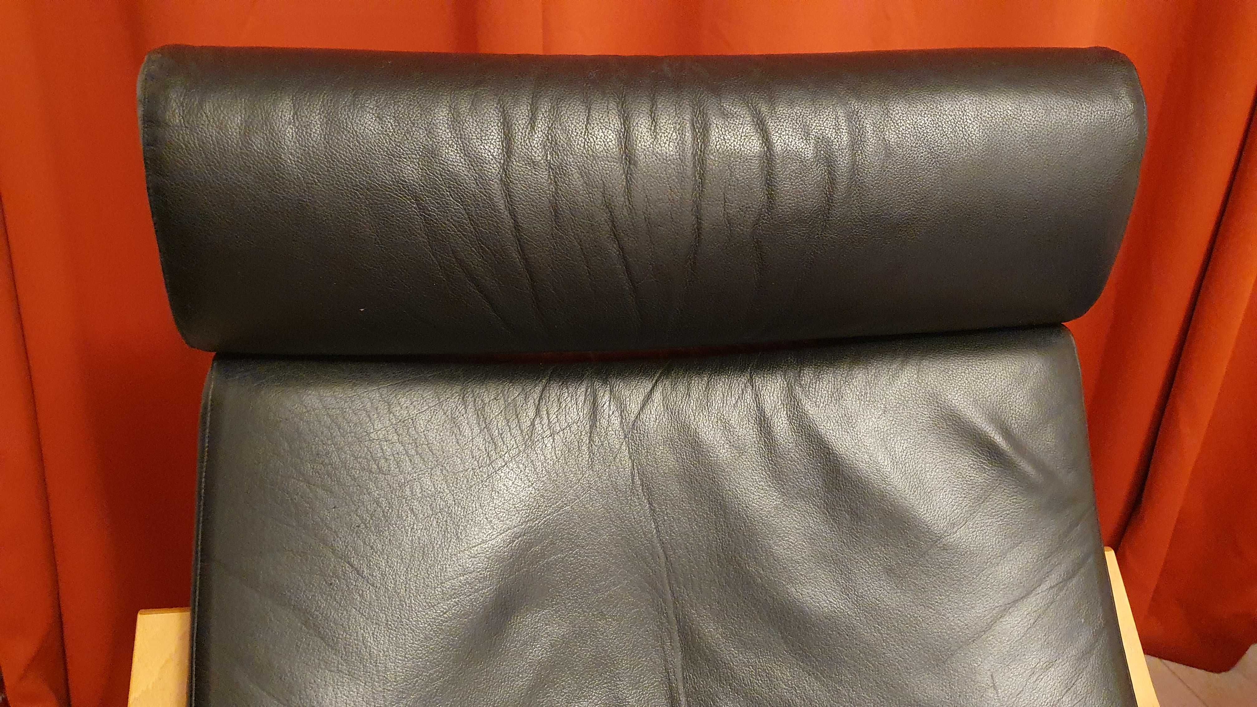 IKEA Poang Fotel bujany z podnozkiem skóra