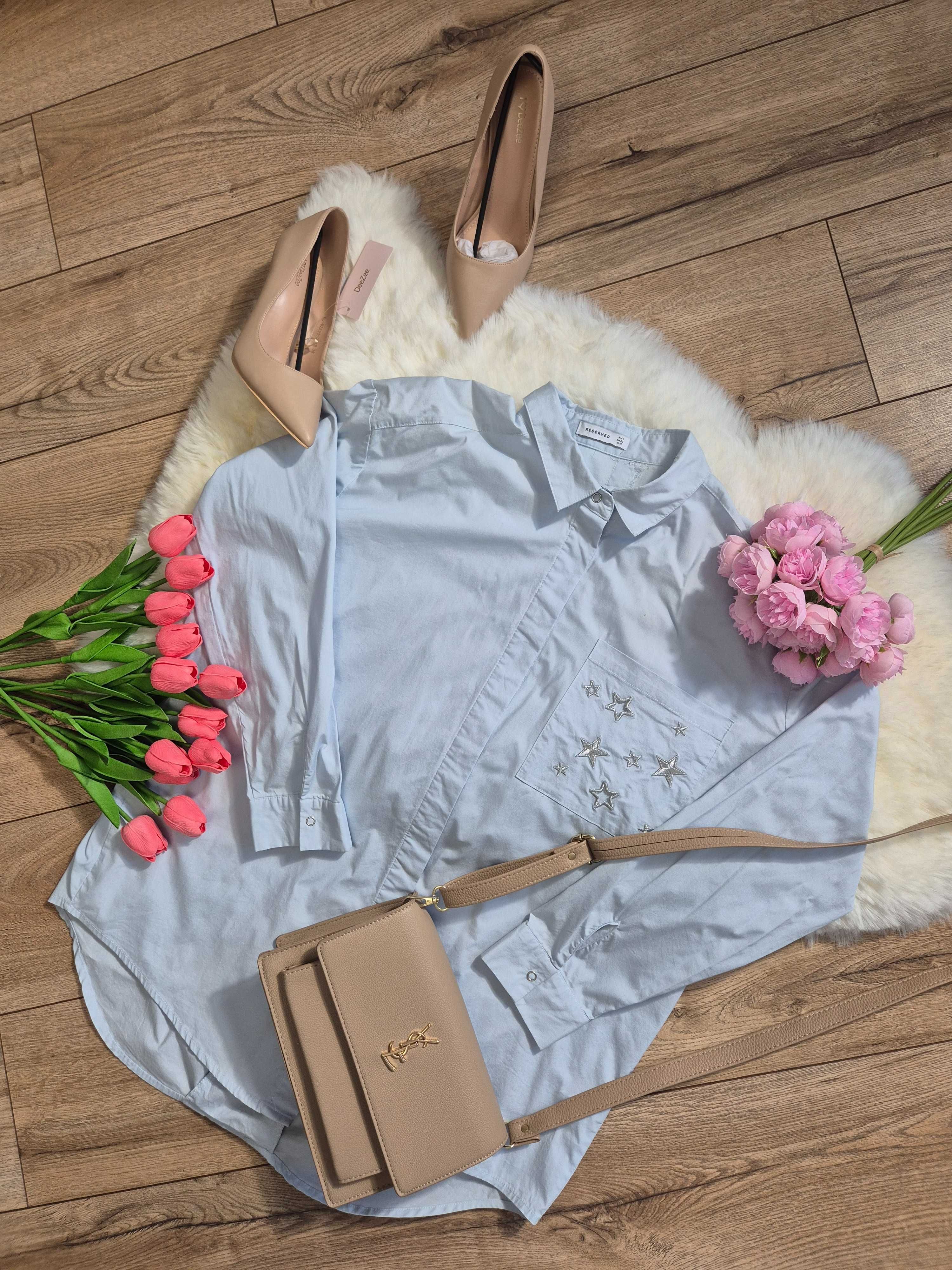 Błękitna koszula damska Reserved XL 42 oversize plus size niebieska