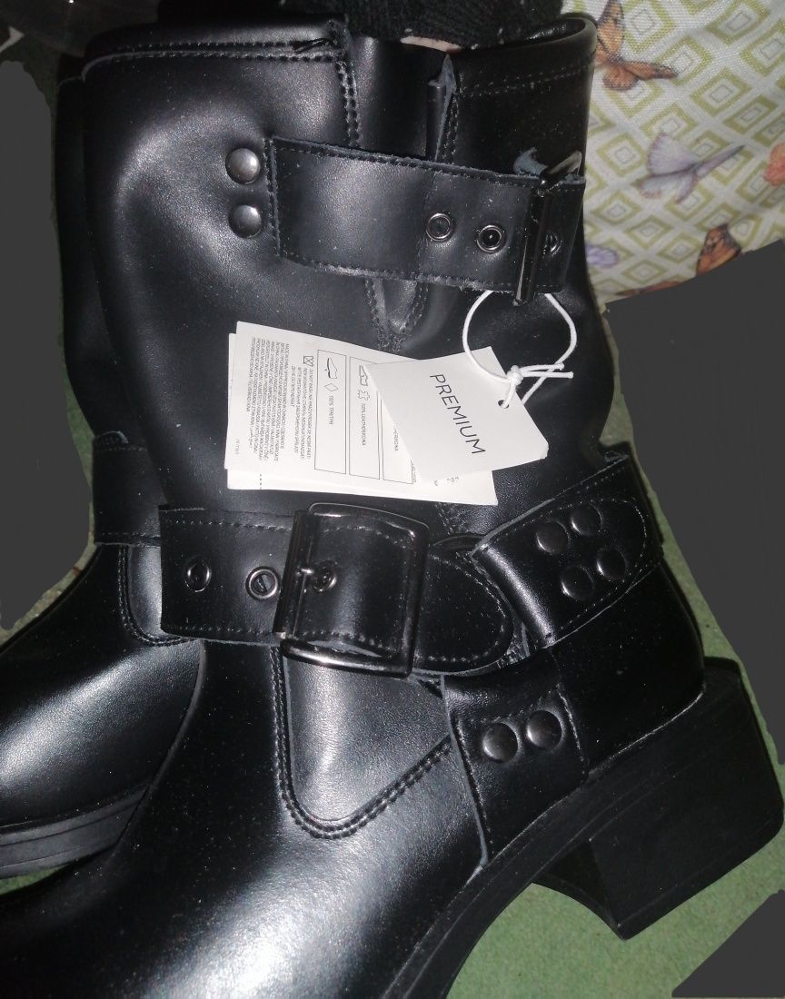 SKÓRZANE! buty Kozaki Botki Bikery SKÓRA NATURALNA! Reserved Premium