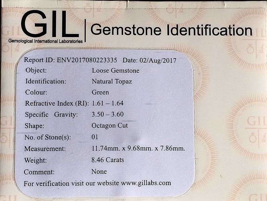 Topazio 8.46 ct + certificado GIL